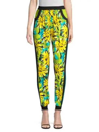 Michael Kors Contrast Silk Floral Track Pants In Lime