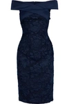 BLACK HALO BLACK HALO WOMAN LEONE OFF-THE-SHOULDER SATIN-TRIMMED EMBROIDERED TULLE DRESS NAVY,3074457345619809805