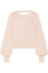 ADEAM ADEAM WOMAN OPEN-BACK KNOTTED STRETCH-KNIT SWEATER PASTEL PINK,3074457345619720449