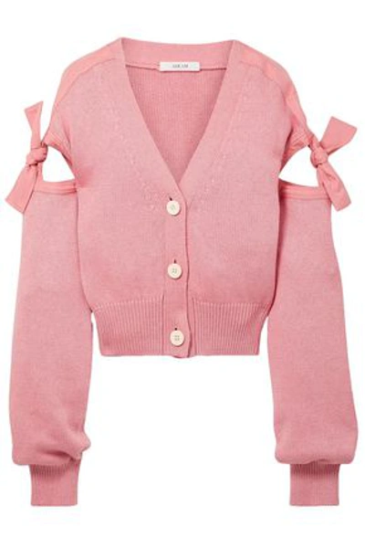 Adeam Woman Tie-detailed Cotton-blend Cardigan Baby Pink