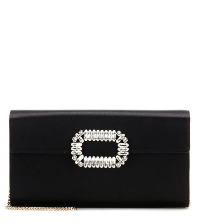 Roger Vivier Evening Envelope Satin Clutch In Black