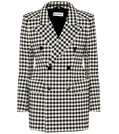 Balenciaga Hourglass Gingham Wool-blend Blazer In Black