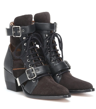 Chloé Suede Leather Ankle Boots 'rylee' Black/brown