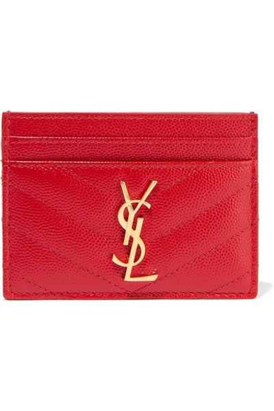 Saint Laurent Quilted Textured-leather Cardholder In Red