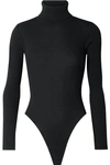 RE/DONE RIBBED STRETCH-COTTON JERSEY TURTLENECK THONG BODYSUIT