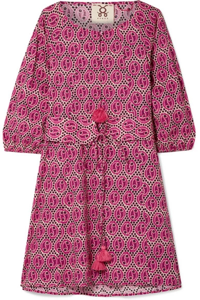 Figue Jules Tasseled Printed Cotton-voile Mini Dress In Pink