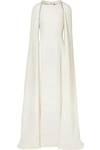 REEM ACRA CRYSTAL-EMBELLISHED CAPE-EFFECT SILK-CREPE GOWN