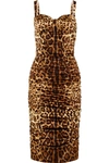DOLCE & GABBANA Ruched leopard-print stretch-silk satin midi dress