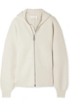 CHLOÉ EMBROIDERED RIBBED WOOL-BLEND HOODIE