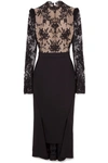 ALEXANDER MCQUEEN OPEN-BACK LACE AND WOOL-CREPE DRESS