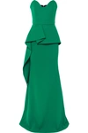 ROLAND MOURET STRAPLESS WOOL-CREPE PEPLUM GOWN