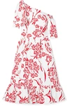 CAROLINA HERRERA Knotted asymmetric printed stretch-cotton poplin midi dress