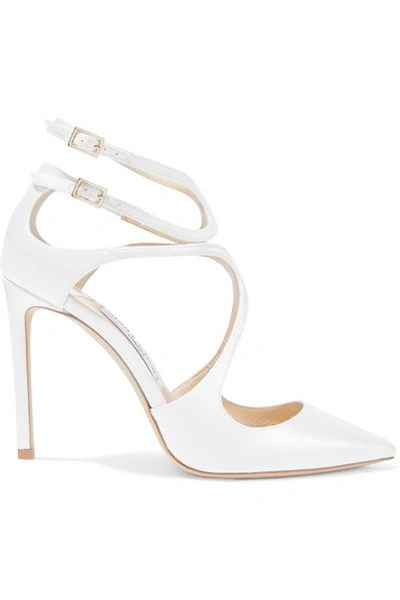 Jimmy Choo White Lancer 100 Patent Leather Pumps In Ivory