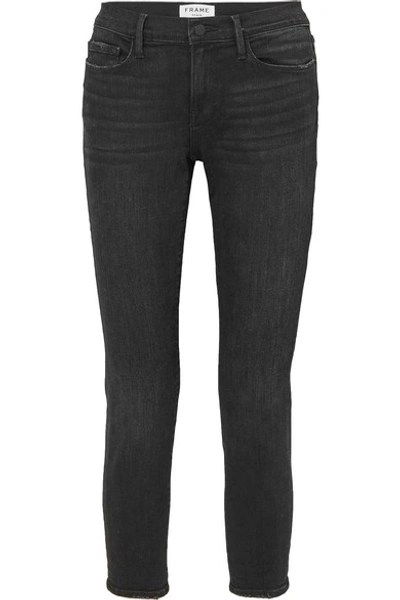 Frame Le Garcon Cropped Slim-leg Jeans In Black Diamond