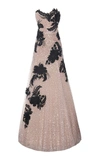 MARCHESA STRAPLESS EMBELLISHED TULLE GOWN,M26806