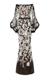 MARCHESA OFF-THE-SHOULDER CORDED LACE GOWN,719164