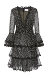 MARCHESA SEQUIN EMBELLISHED V-NECK COCKTAIL DRESS,M26902