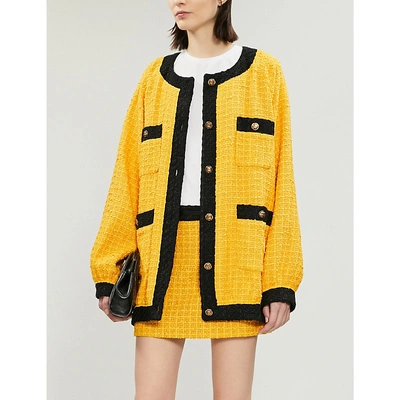 Gucci Contrast-trim Cotton-tweed Mini Skirt In Yellow Tweed