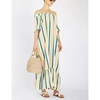 ASCENO OFF-THE-SHOULDER STRIPED SILK CREPE DE CHINE DRESS