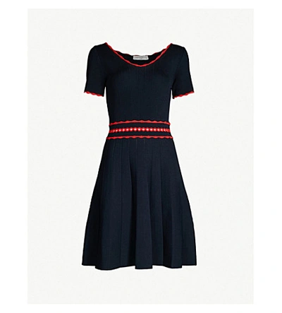 Sandro Fit-and-flare Stretch-knit Dress In Navy Blue
