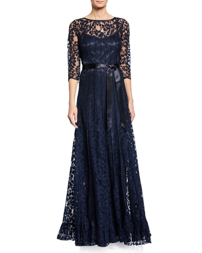 RICKIE FREEMAN FOR TERI JON 3/4-SLEEVE LACE OVERLAY GOWN,PROD217930289