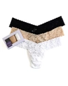 Hanky Panky Signature Set Of Three Low-rise Stretch-lace Thongs In Black-white-chai