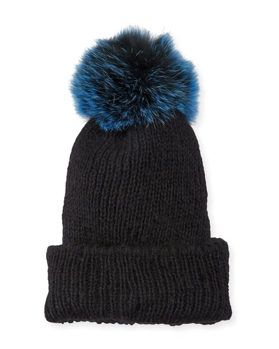 Eugenia Kim Maddox Beanie Hat W/ Fur Pompom In Black