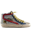 Golden Goose Slide High-top Glitter Leather Trainers In Silver/gold