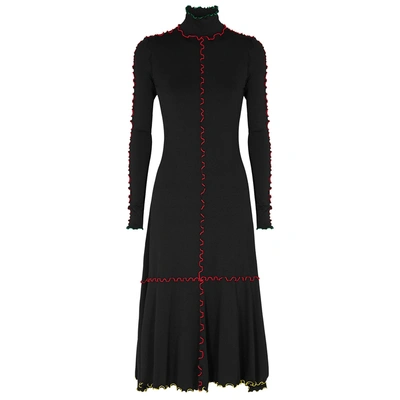 Proenza Schouler Ruffle-trimmed Stretch-knit Midi Dress In Black