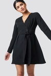 TRENDYOL WAIST BINDING DETAILED DRESS - BLACK