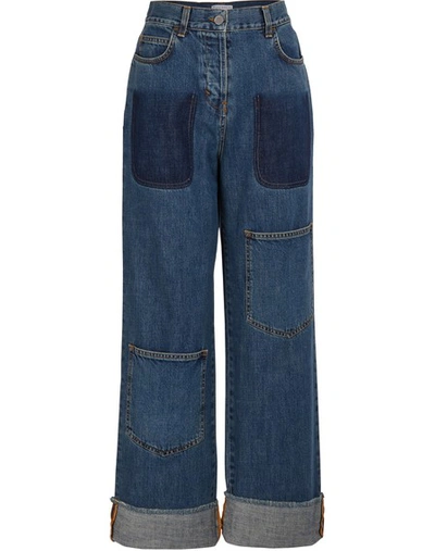 Jw Anderson Shaded Pocket Wide Leg Ankle Jeans In Mid Blue