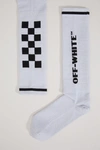 Off-white Checkboard Intarsia Long Socks In White,black