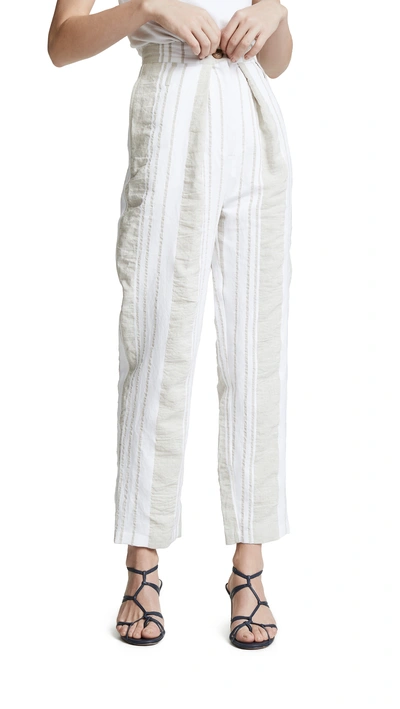 Anna October Soft Stripe Trousers In Beige/white
