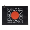 KENZO BLACK LEATHER SQUARE LOGO POUCH