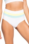 L*space Portia Reversible High Waist Bikini Bottoms In White/ Light Turq/ Lemonade