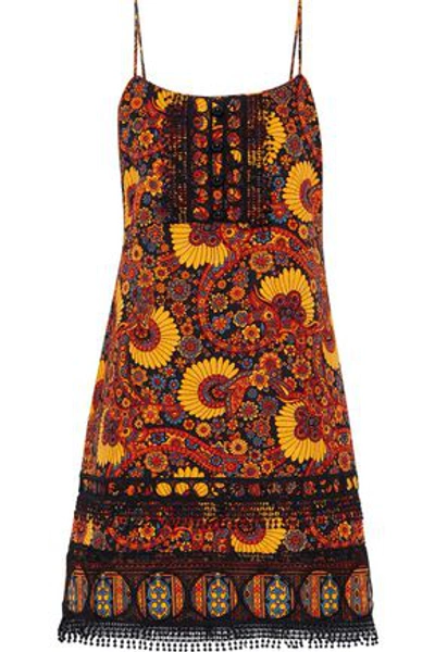 Anna Sui Woman Guipure Lace-trimmed Printed Cotton-jacquard Mini Dress Multicolor