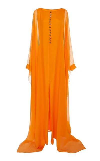 Oscar De La Renta Button Front Caftan With Front Slit In Orange