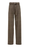 PROENZA SCHOULER BELTED CHECKED WOOL-BLEND STRAIGHT-LEG PANTS,719738