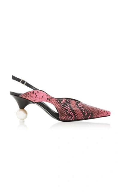 Yuul Yie Women's Doreen Snake-effect Leather Slingback Pumps In Pink Python/black