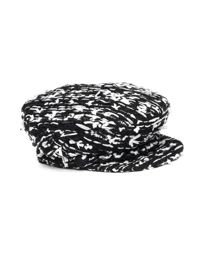 Eugenia Kim Marina Boucle Hat W/ Silver Chain In Black,white