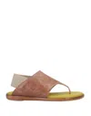 1725.a Woman Thong Sandal Light Brown Size 8 Leather In Beige