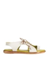 1725.a Woman Toe Strap Sandals White Size 6 Soft Leather In White