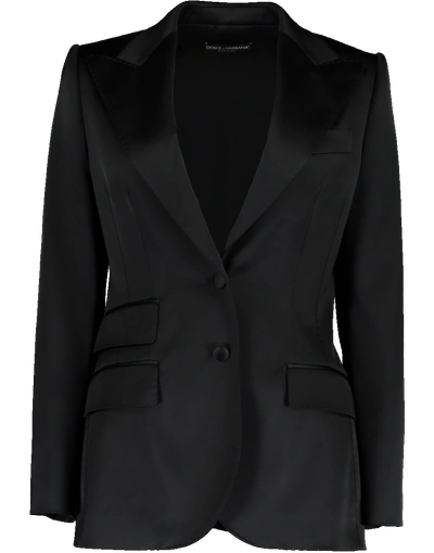 Dolce & Gabbana Peak Lapel Fitted Satin Blazer In Black