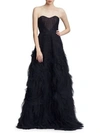 MARCHESA NOTTE Strapless Draped Corset Tulle A-Line Gown