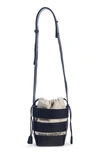 PACO RABANNE MINI CAGE LEATHER & CANVAS HOBO - BLACK,19PSS0010BUL001