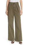FRAME PLEATED WIDE LEG TWILL TROUSERS,WSTTR328