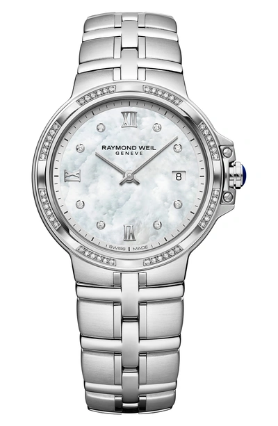 Raymond Weil Parsifal Stainless Steel & Diamond Bracelet Watch In White/silver