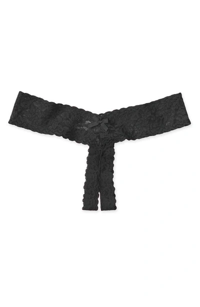 Hanky Panky After Midnight Signature Lace Open-panel Low-rise Thong In Black