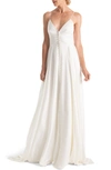 Joanna August Joplin Slit Front Button-up V-neck Wedding Dress In White