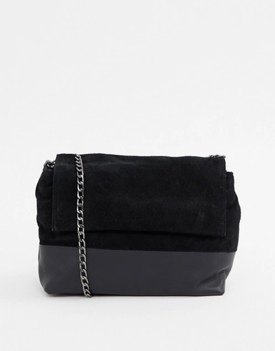 Urbancode Leather Cross Body Bag With Suede Contrast - Black